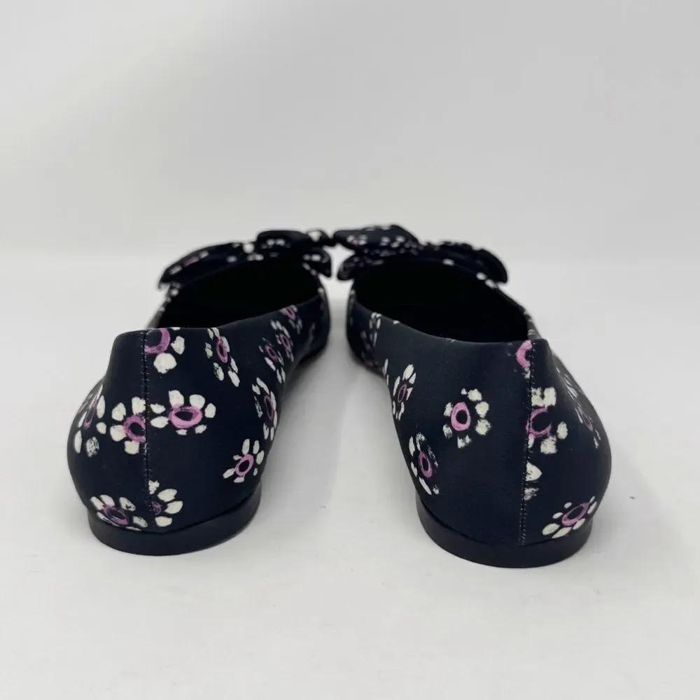 TORY BURCH | Rosalind Black Purple Floral Pointed Toe Flats Women’s Size 10.5